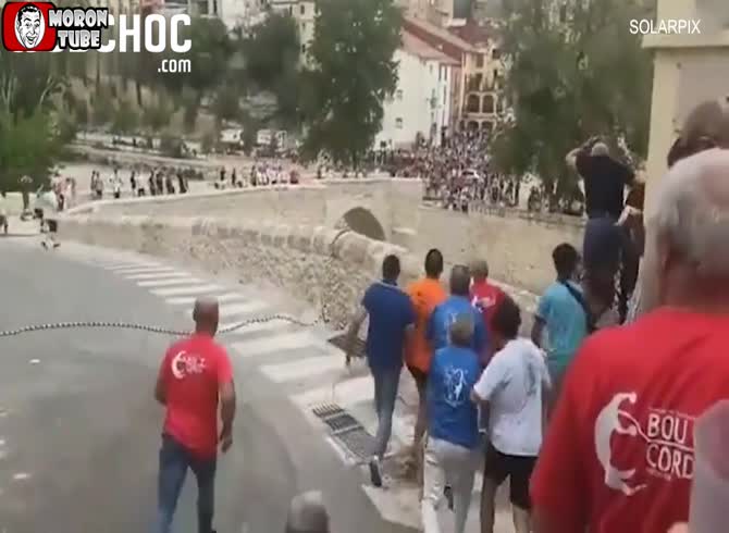 Video :During a Spanish event, a bull dies after jumping over a wall